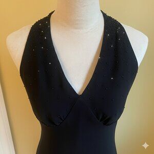Evan Picone black halter beaded cocktail dress, sz 4